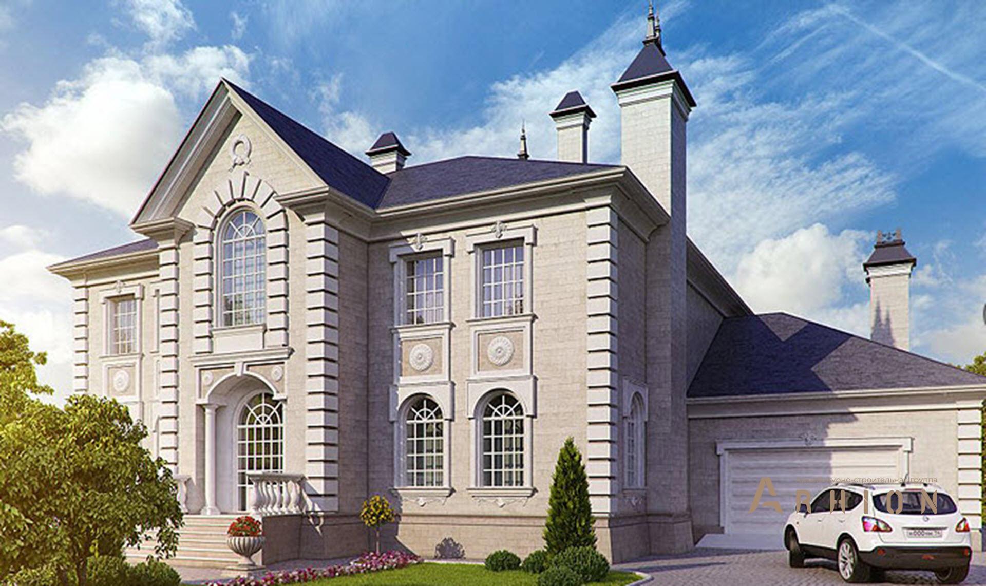 10. Проект двухэтажного дома в классическом стиле с четырехскатной, SOV-18, площадью - 536 кв c балконом, гаражом, эркером